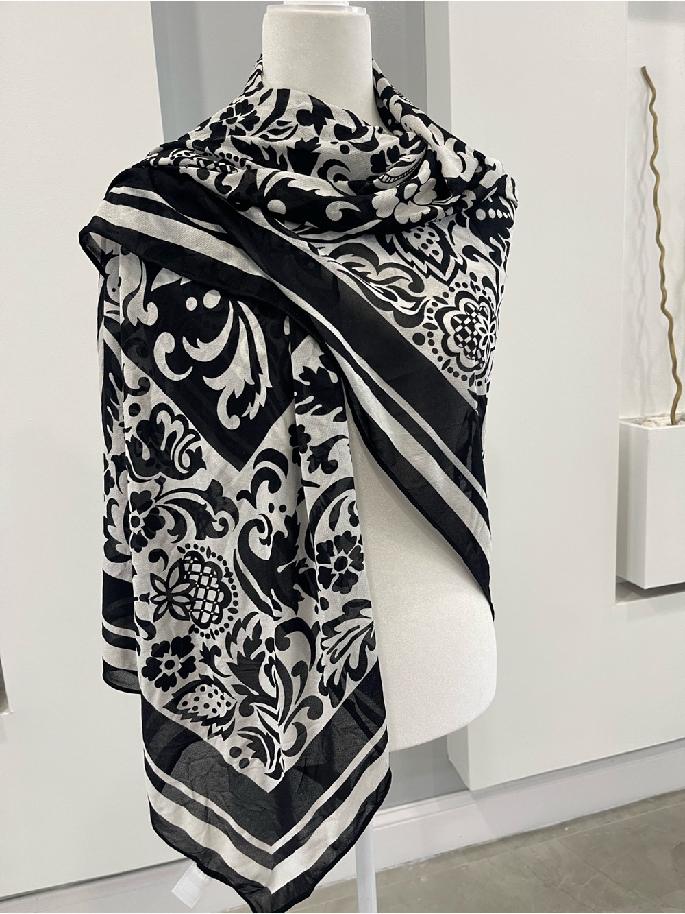 Black & White Floral Scarf Throw by